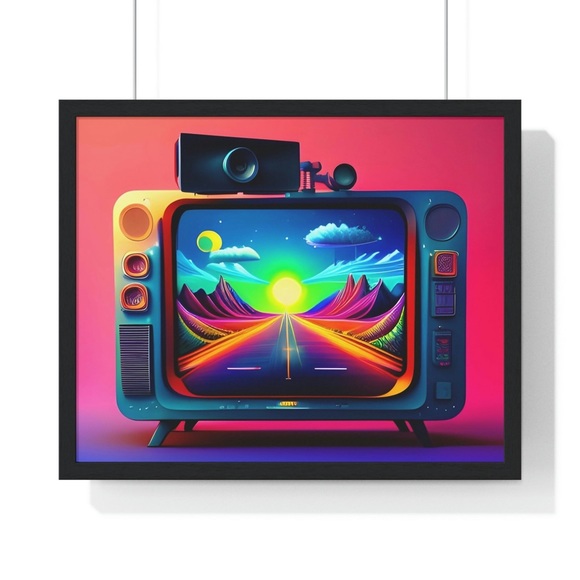 Vibrant Retro-Futuristic Television Framed Printed - Picture 1 of 3